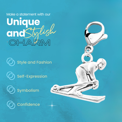 Ski Zipper Pull Charm – Skier, Love to Ski & Ski Equipment Clip Charm | Sportybella