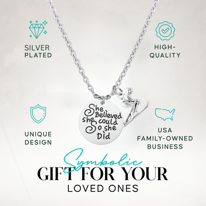 She Believed She Could So She Did Ski Necklace – Inspirational Skier Pendant | Sportybella