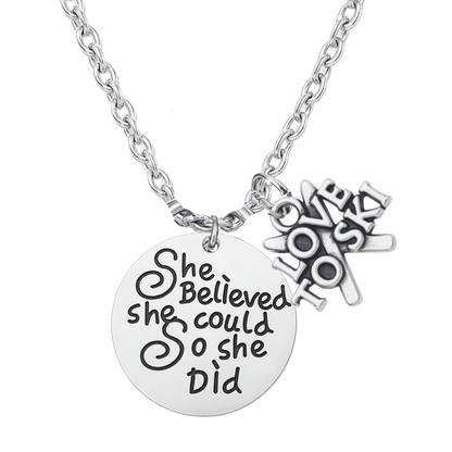 She Believed She Could So She Did Ski Necklace – Inspirational Skier Pendant | Sportybella
