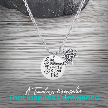 She Believed She Could So She Did Ski Necklace – Inspirational Skier Pendant | Sportybella