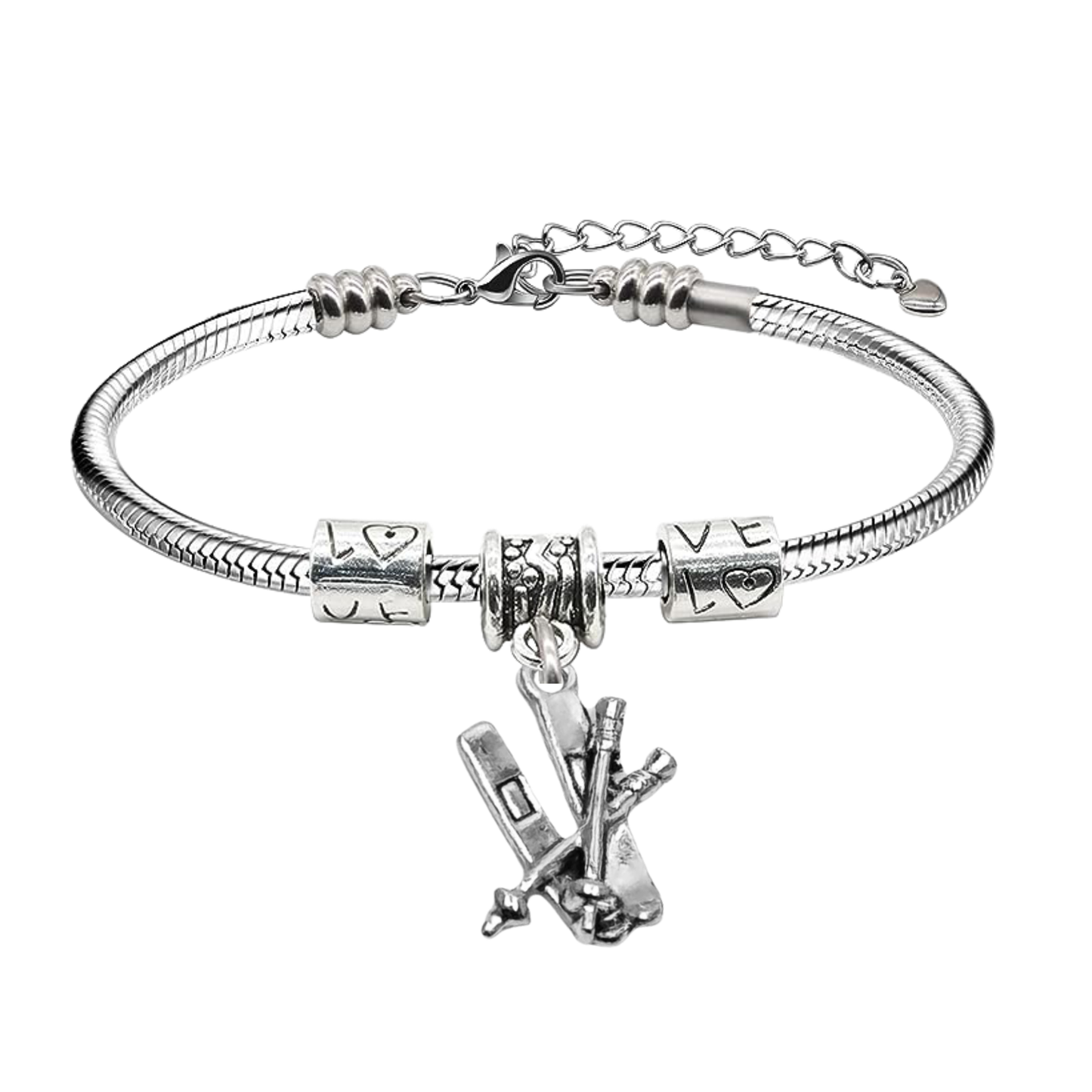 Love to Ski Bracelet – Snake Chain Ski Charm Bracelet with Extender | Sportybella