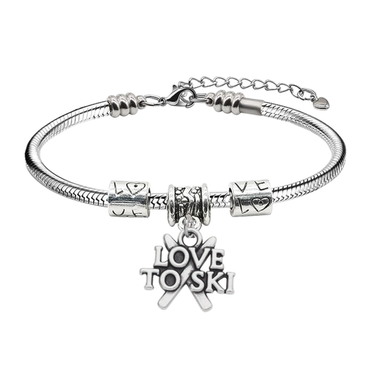 Love to Ski Bracelet – Snake Chain Ski Charm Bracelet with Extender | Sportybella