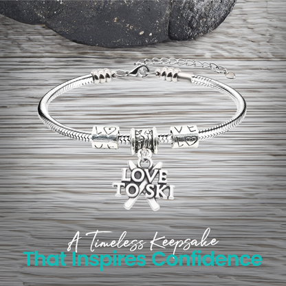 Love to Ski Bracelet – Snake Chain Ski Charm Bracelet with Extender | Sportybella