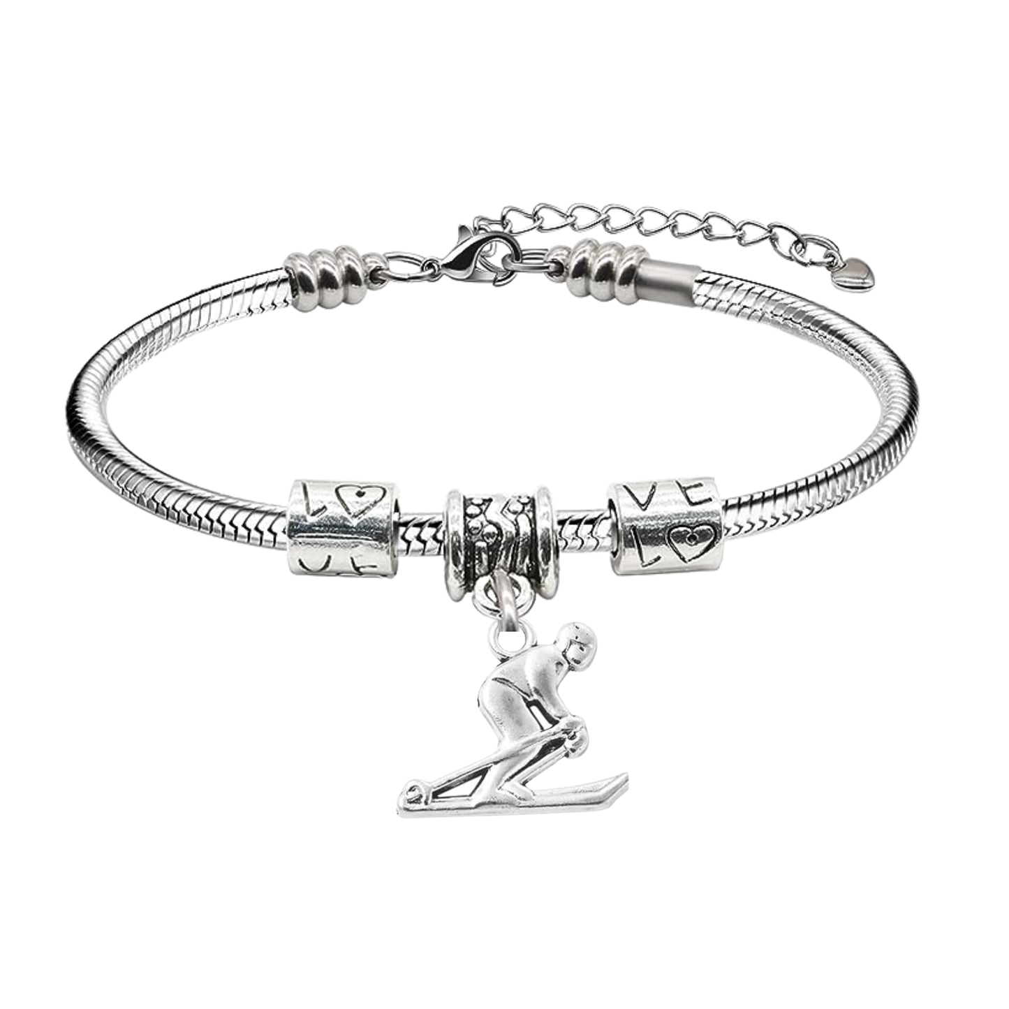Love to Ski Bracelet – Snake Chain Ski Charm Bracelet with Extender | Sportybella