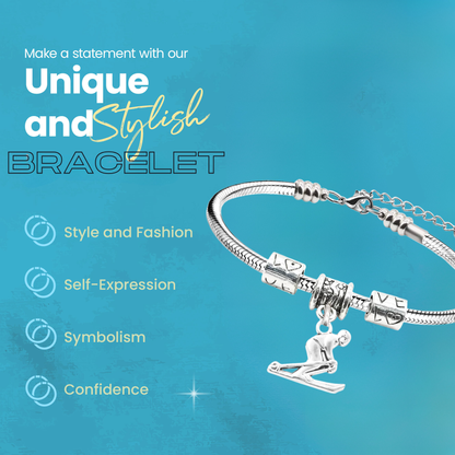 Love to Ski Bracelet – Snake Chain Ski Charm Bracelet with Extender | Sportybella