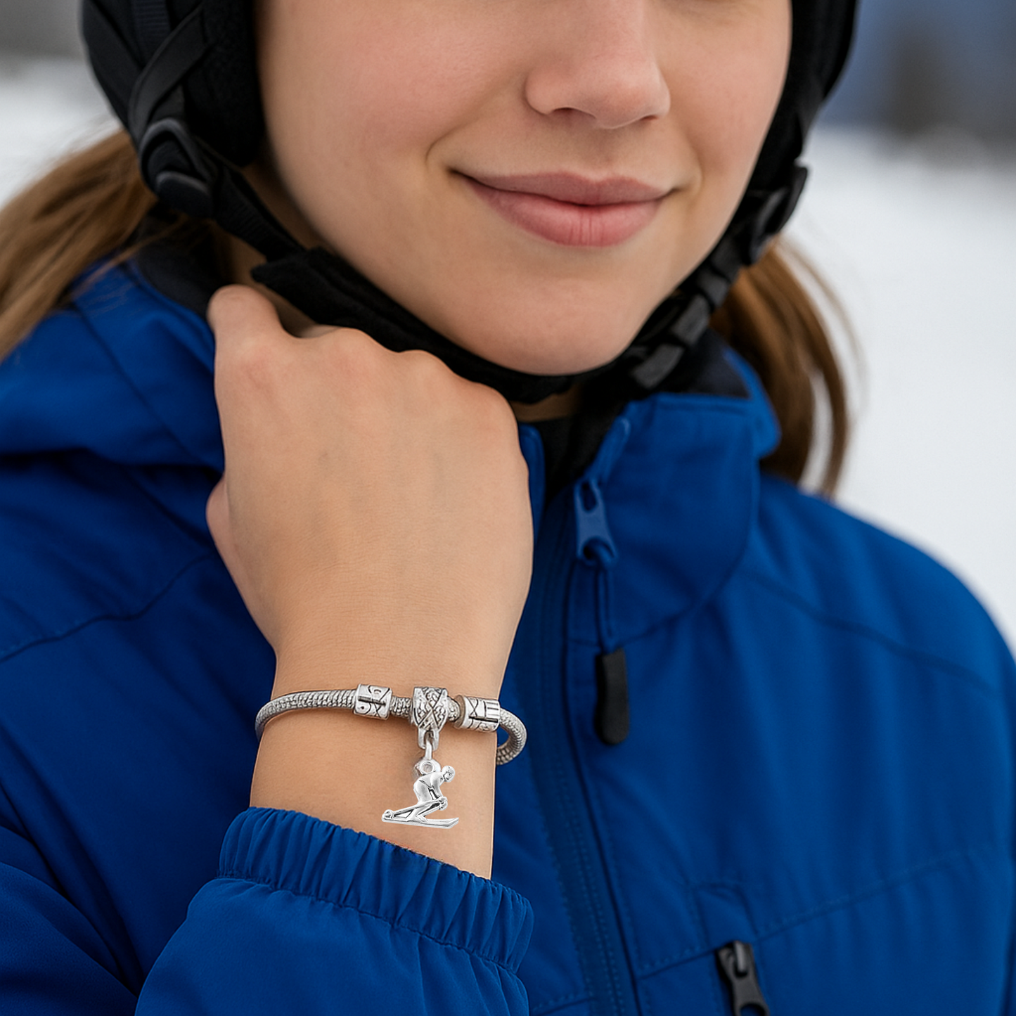 Love to Ski Bracelet – Snake Chain Ski Charm Bracelet with Extender | Sportybella