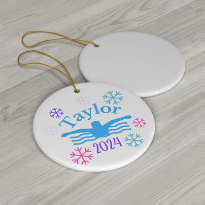 Swim Ornament, 2024 Personalized Swim Christmas Ornament, Ceramic Tree Ornament For Swimmers, Gift for Men and Women