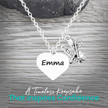 Personalized Ski Necklace – Custom Name Heart Pendant with Love to Ski or Skier Charm | Sportybella