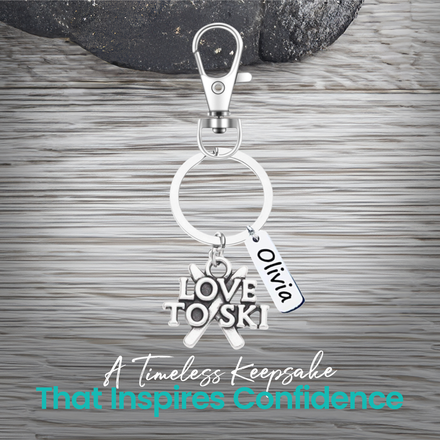 Personalized Ski & Snowboard Keychain – Custom Name Tag with Love to Ski, Skier, or Snowboard Charm | Sportybella