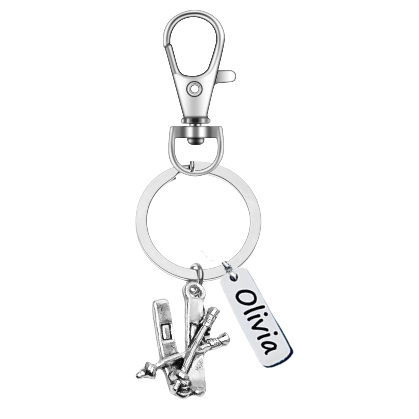 Personalized Ski & Snowboard Keychain – Custom Name Tag with Love to Ski, Skier, or Snowboard Charm | Sportybella