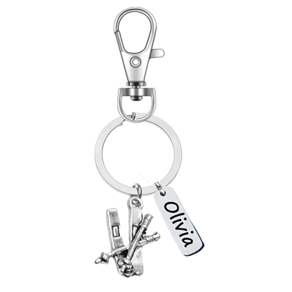 Personalized Ski & Snowboard Keychain – Custom Name Tag with Love to Ski, Skier, or Snowboard Charm | Sportybella