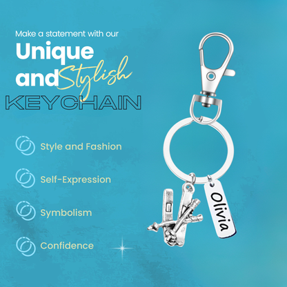 Personalized Ski & Snowboard Keychain – Custom Name Tag with Love to Ski, Skier, or Snowboard Charm | Sportybella
