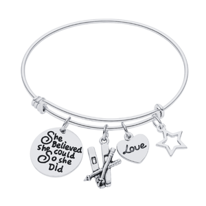She Believed She Could So She Did Ski Bracelet – Inspirational Bangle with Skier, Love & Star Charms | Sportybella