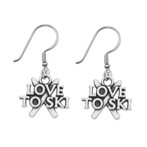 Ski Earrings – Love to Ski & Skier Dangle Earrings | Sportybella Winter Sports Jewelry