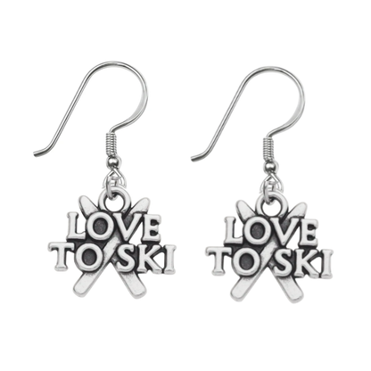Ski Earrings – Love to Ski & Skier Dangle Earrings | Sportybella Winter Sports Jewelry