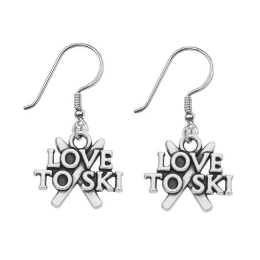 Ski Earrings – Love to Ski & Skier Dangle Earrings | Sportybella Winter Sports Jewelry
