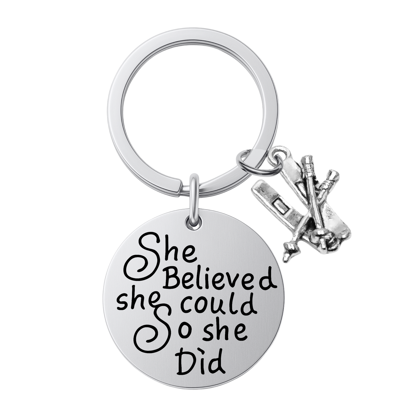 She Believed She Could So She Did Keychain – Ski, Snowboard & Love to Ski Inspirational Keychain | Sportybella