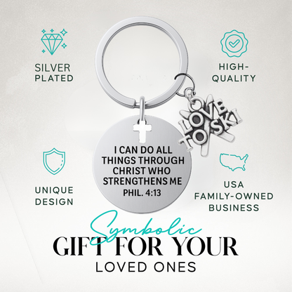 Ski Christian Keychain – Love to Ski Keychain with Philippians 4:13 Verse | Sportybella