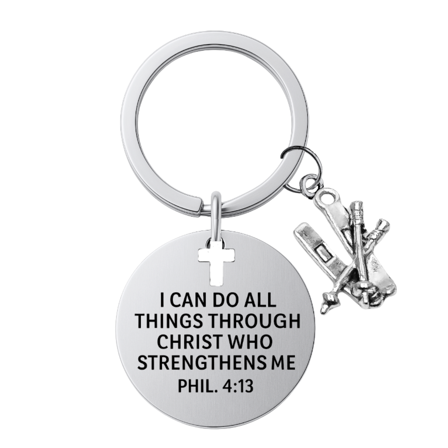 Ski Christian Keychain – Love to Ski Keychain with Philippians 4:13 Verse | Sportybella