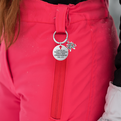Ski Christian Keychain – Love to Ski Keychain with Philippians 4:13 Verse | Sportybella
