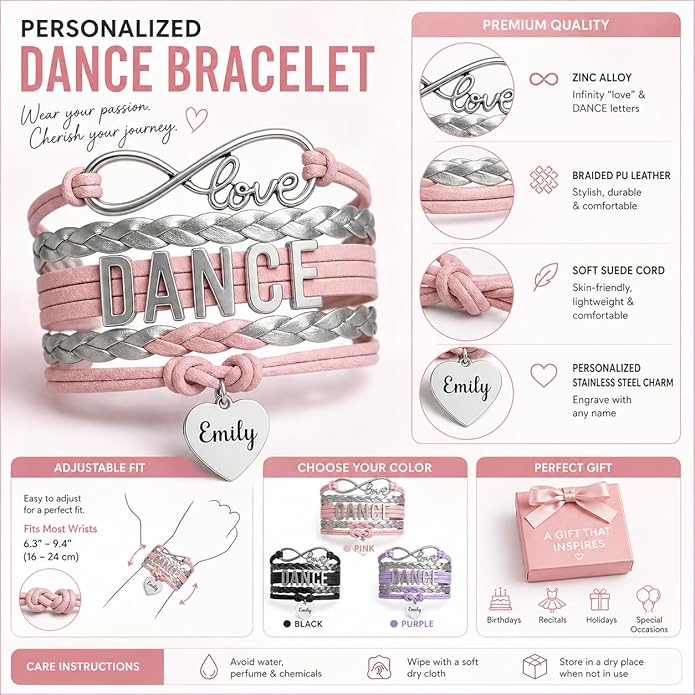 Custom Engraved Pink Dance Infinity Bracelet