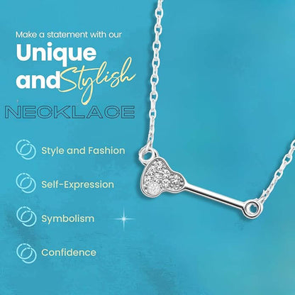 Elegant silver-plated lacrosse pendant necklace featuring clear rhinestones
