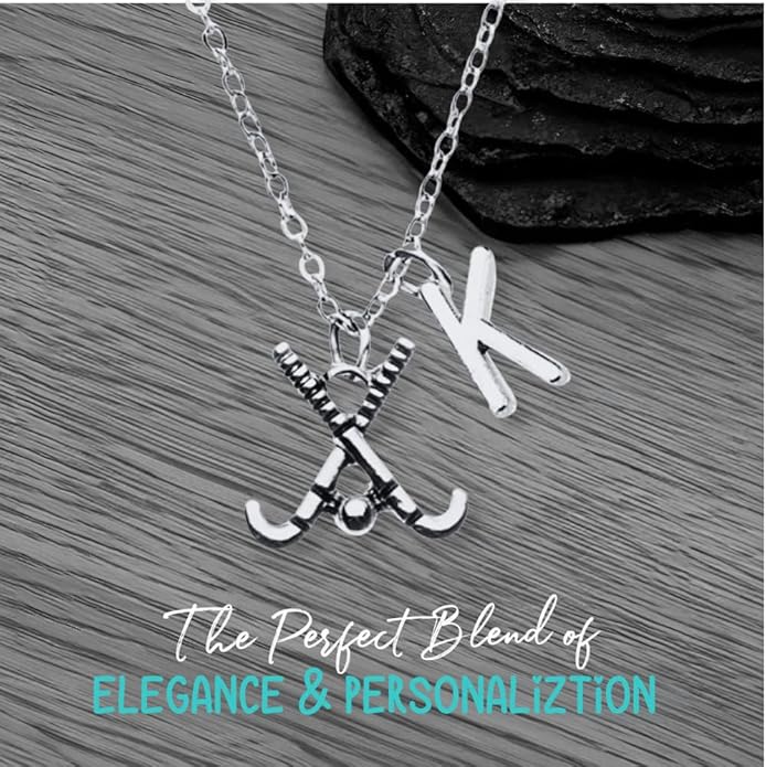 Personalized Field Hockey Stick Necklace with Letter Charm