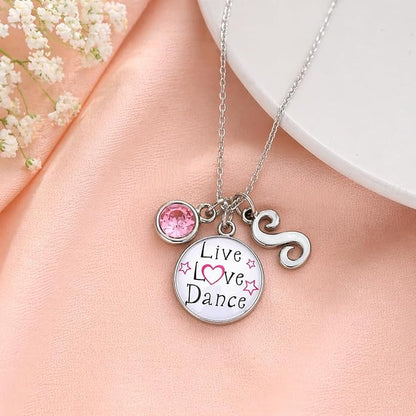 Live Love Dance Necklace with Birthstone & Letter Charm