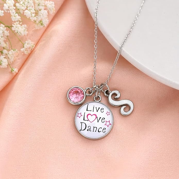 Live Love Dance Necklace with Birthstone & Letter Charm