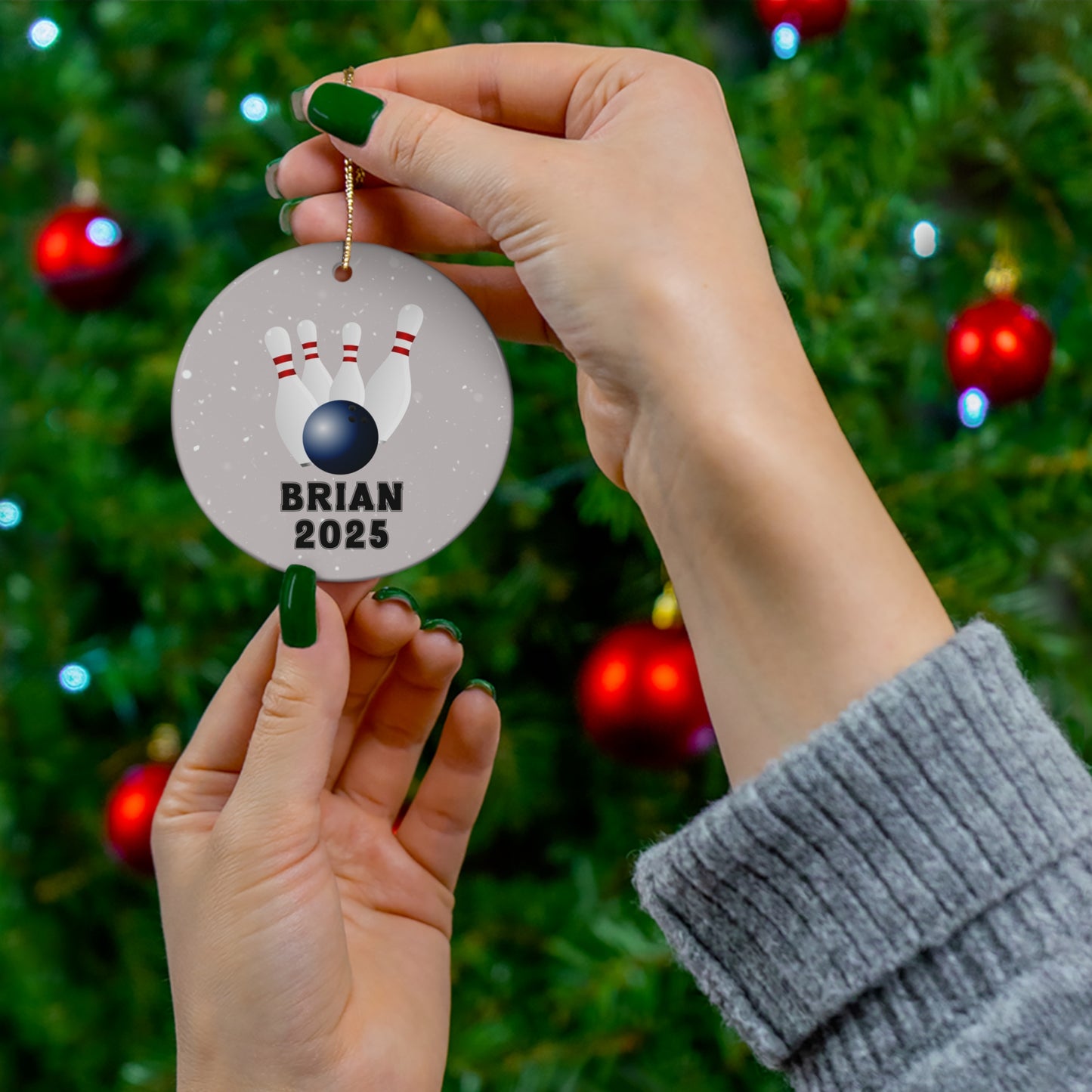 Bowling Ornament, 2025 Personalized Bowling Christmas Ornament, Ceramic Tree Ornament for Bowlers