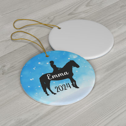 Equestrian Ornament, Personalized Christmas Ceramic Horseback Riding Christmas Tree Ornament, Gifts for Horse Lovers