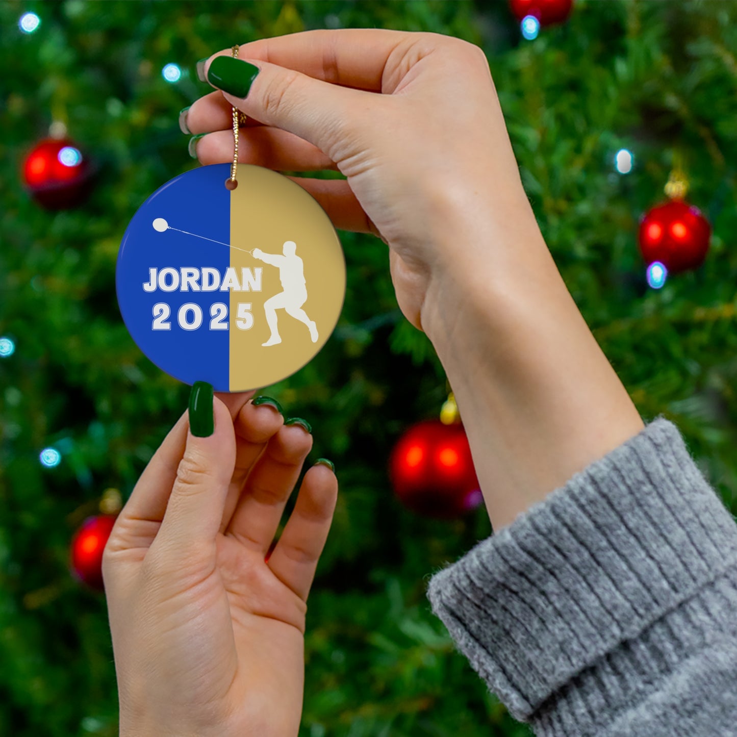 Hammer Throw Ornament, 2025 Personalized Boys Track and Field Christmas Ornament, Ceramic Tree Ornament