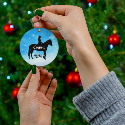 Equestrian Ornament, Personalized Christmas Ceramic Horseback Riding Christmas Tree Ornament, Gifts for Horse Lovers