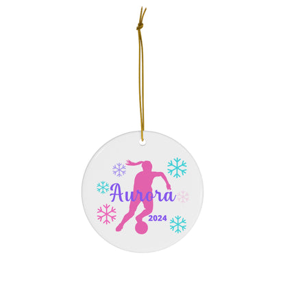 Soccer Ornament, Personalized Girls Soccer Christmas Ornament, 2024 Ceramic Tree Ornament for Women, Gift for Mom, Wife, Grandma