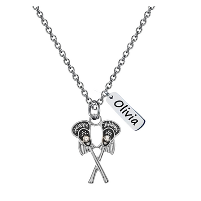 Engraved Lacrosse Tag Charm Necklace