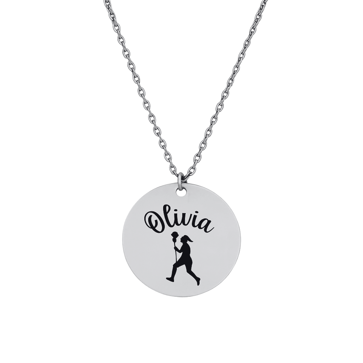 Girls Engraved Lacrosse Charm Necklace