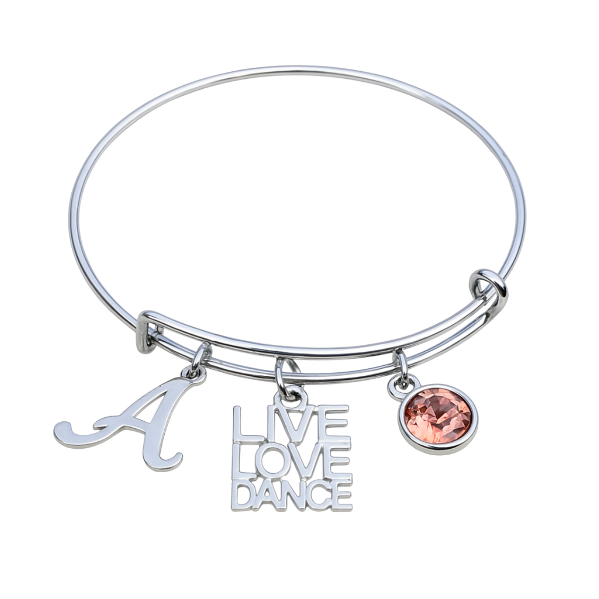 Dance Birthstone & Letter Bangle Bracelet