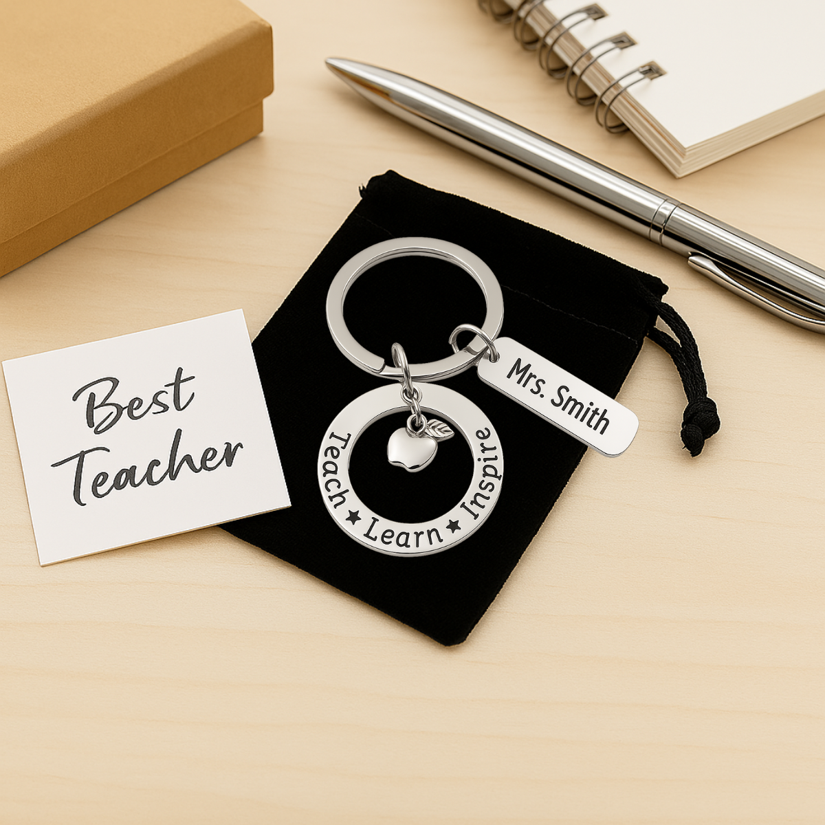 Personalized Teacher Keychain with Engraved Name Charm, Custom Teacher Jewelry, Teacher Gift - Show Your Teacher Appreciation