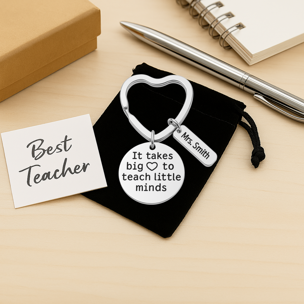 Personalized Teacher Keychain with Engraved Name Charm, It takes a Big Heart to Teach Little Minds Jewelry