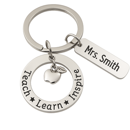 Personalized Teacher Keychain with Engraved Name Charm, Custom Teacher Jewelry, Teacher Gift - Show Your Teacher Appreciation