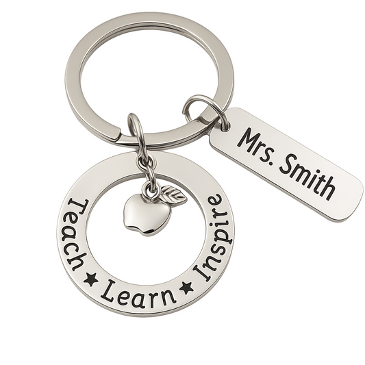 Personalized Teacher Keychain with Engraved Name Charm, Custom Teacher Jewelry, Teacher Gift - Show Your Teacher Appreciation