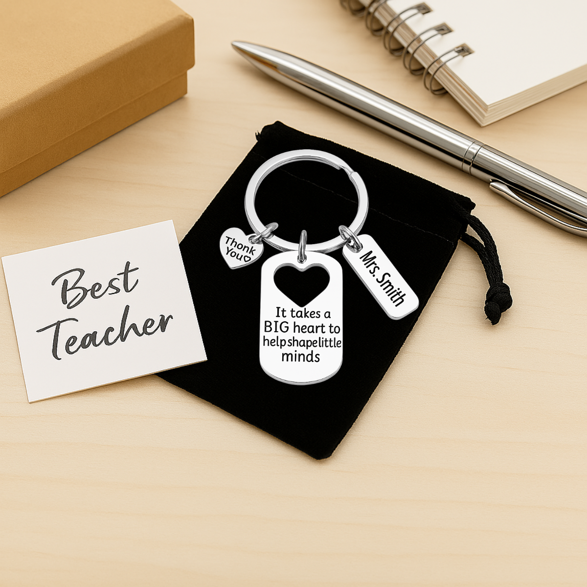 Personalized Engraved Teacher Big Heart Little Minds Keychain