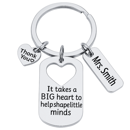 Personalized Engraved Teacher Big Heart Little Minds Keychain