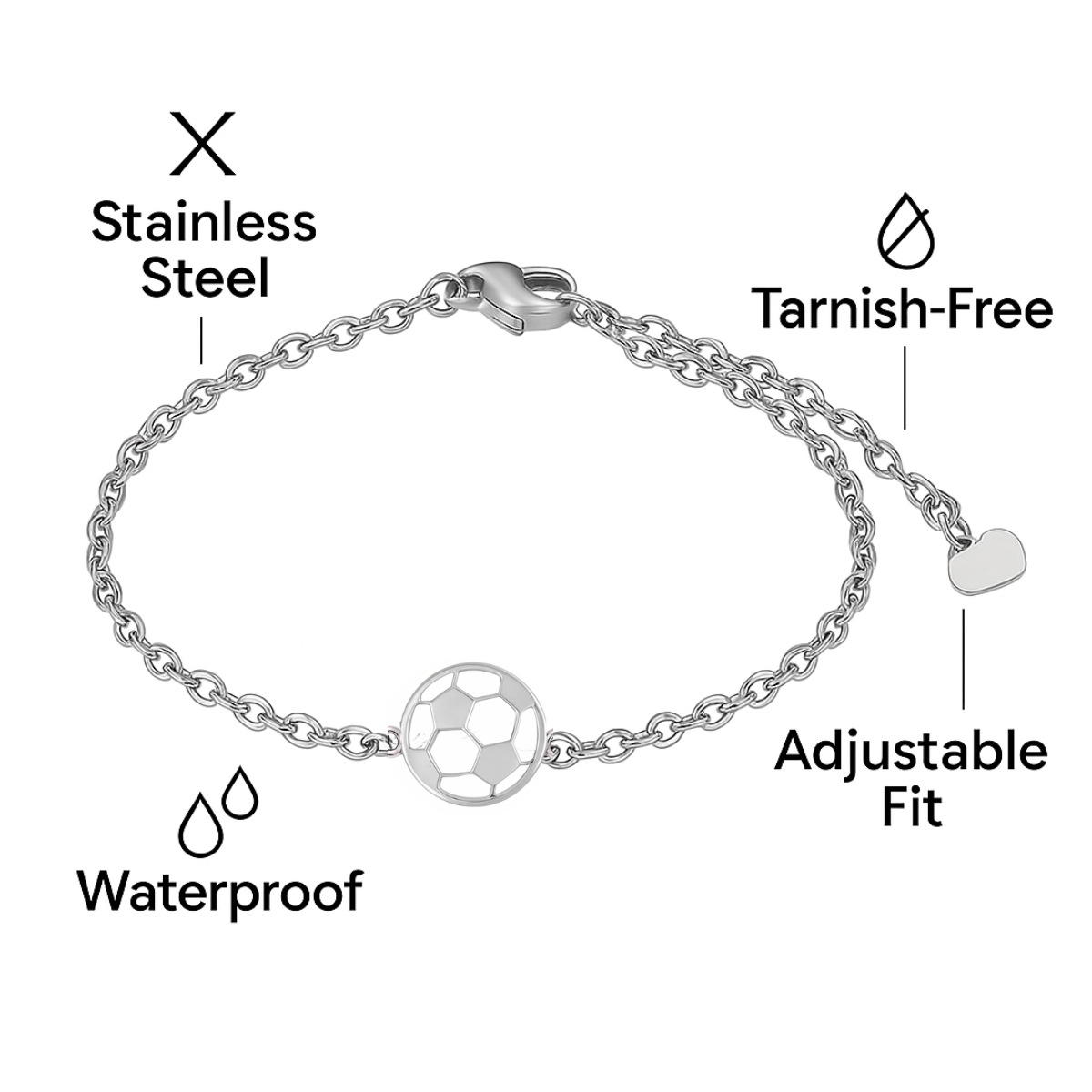 Soccer Stainless Steel Charm Chain Bracelet