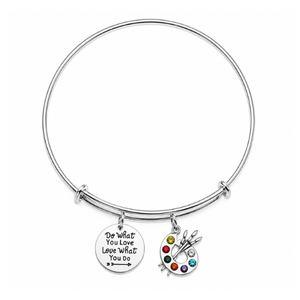 Artist Paint Palette and Brush Charm Bangle Bracelet