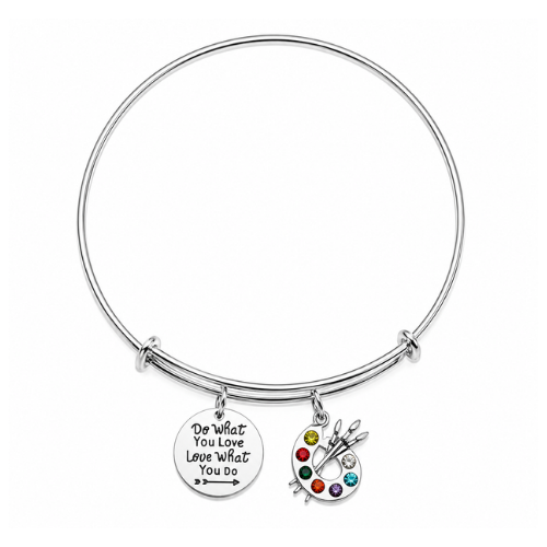Artist Paint Palette and Brush Charm Bangle Bracelet