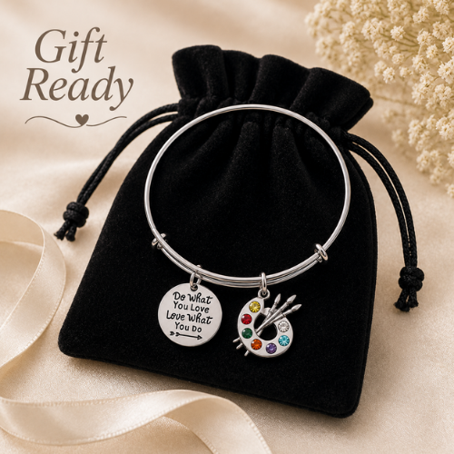 Artist Paint Palette and Brush Charm Bangle Bracelet