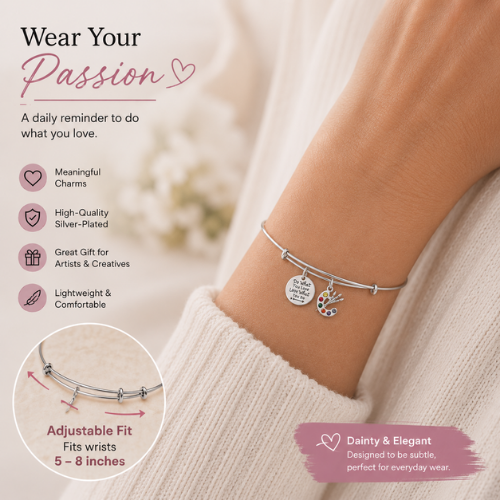 Artist Paint Palette and Brush Charm Bangle Bracelet
