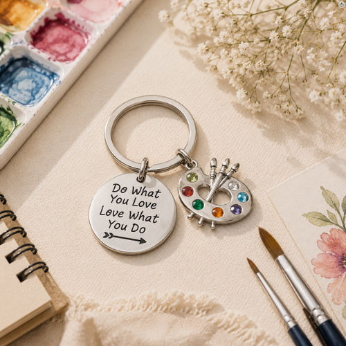 Artist Paint Palette Keychain, Do What You Love Painters Jewelry