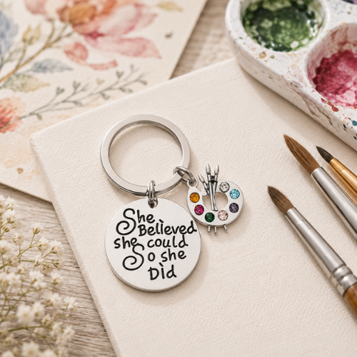 Artist Paint Palette Keychain, She Believed She Could